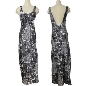 Free People Worth The Wait Slip Maxi Dress Black/White Floral Paisley S